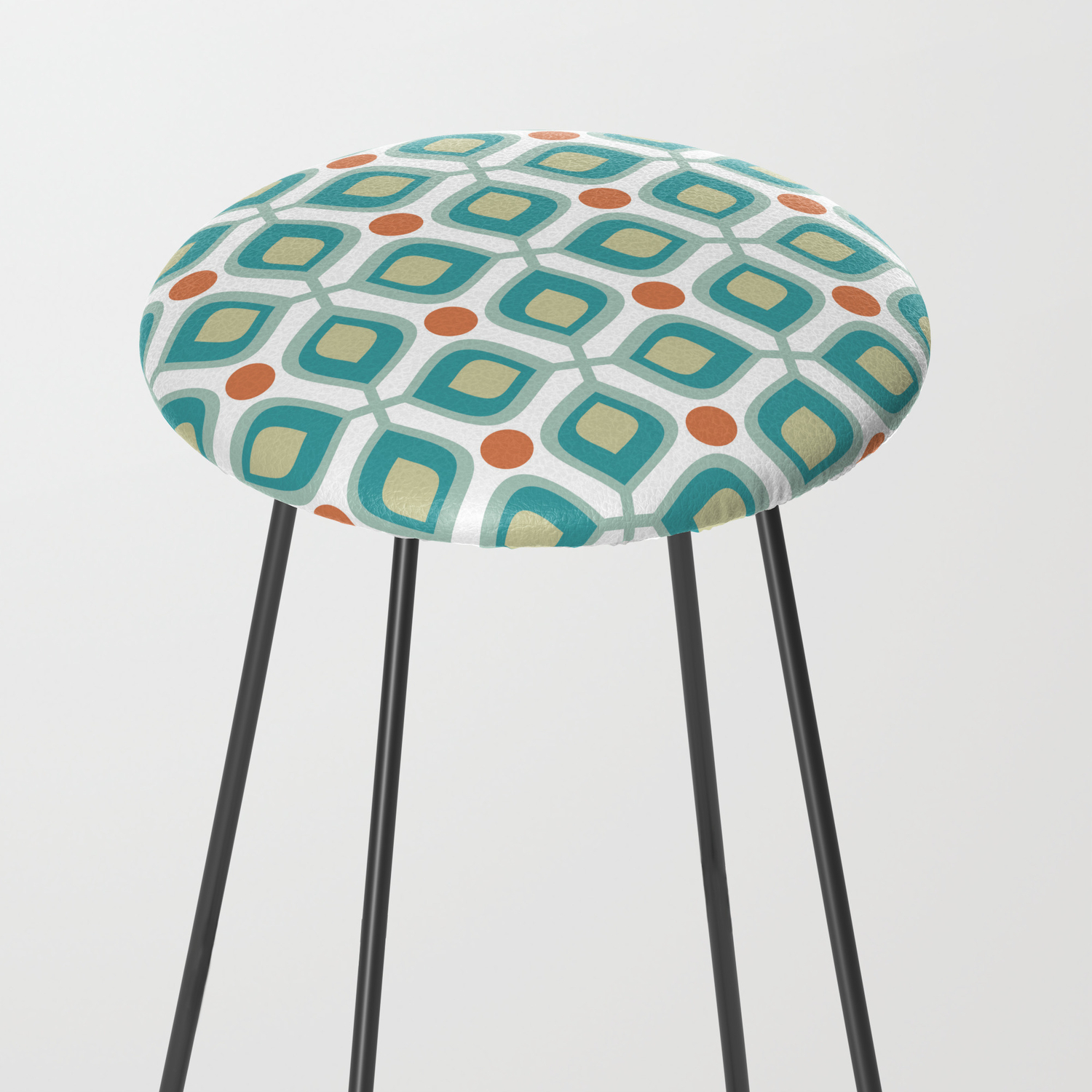 Abstract Flower Pattern Mid Century Modern Retro Turquoise Orange