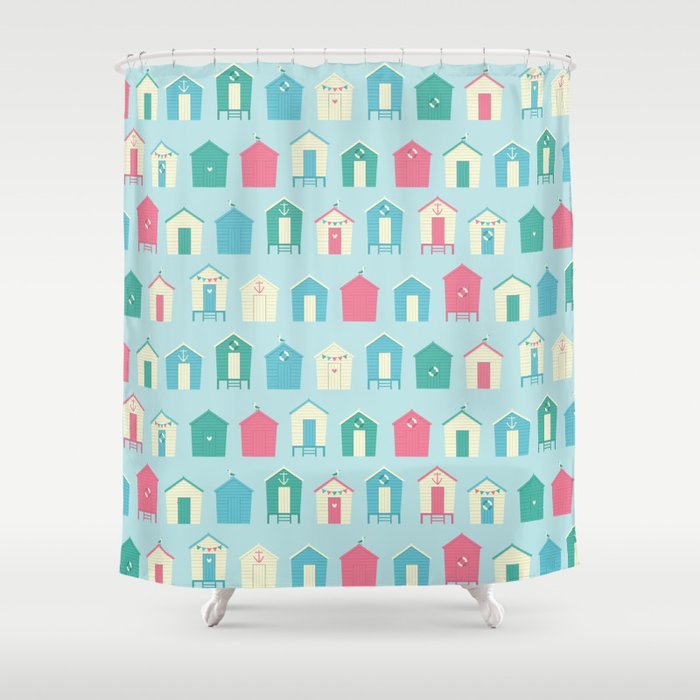 Beach Huts Shower Curtain By Andrew, Shower Curtains Beach Huts