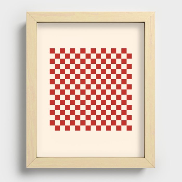 Checkerboard Mini Check Pattern in Retro Red and Cream Recessed Framed Print