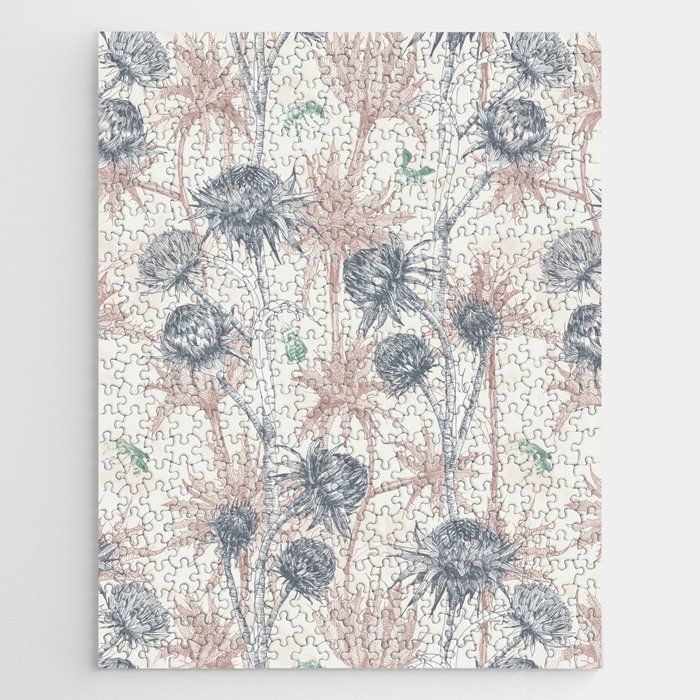 Thistles and Bees Pattern Jigsaw Puzzle