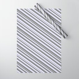 [ Thumbnail: Grey & Lavender Colored Striped Pattern Wrapping Paper ]