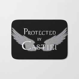 Protected by Castiel White Wings Bath Mat | Popart, Spn, Cas, Supernatural, Angelwings, Angels, Digital, Black and White, Angel, Graphicdesign 