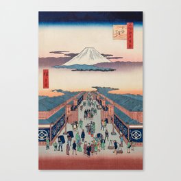 Mount Fuji above Ancient Street Ukiyo-e Japanese Art Canvas Print