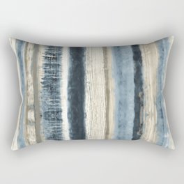 Distressed Blue and White Watercolor Stripe Rectangular Pillow