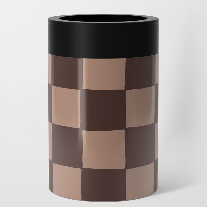 Brown Tan Handpainted Checker Can Cooler