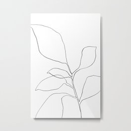 Six Leaf Plant - Minimalist Botanical Line Drawing Metal Print
