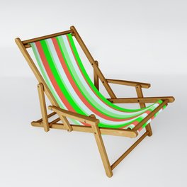 [ Thumbnail: Green, Lime, Red & Light Cyan Colored Pattern of Stripes Sling Chair ]
