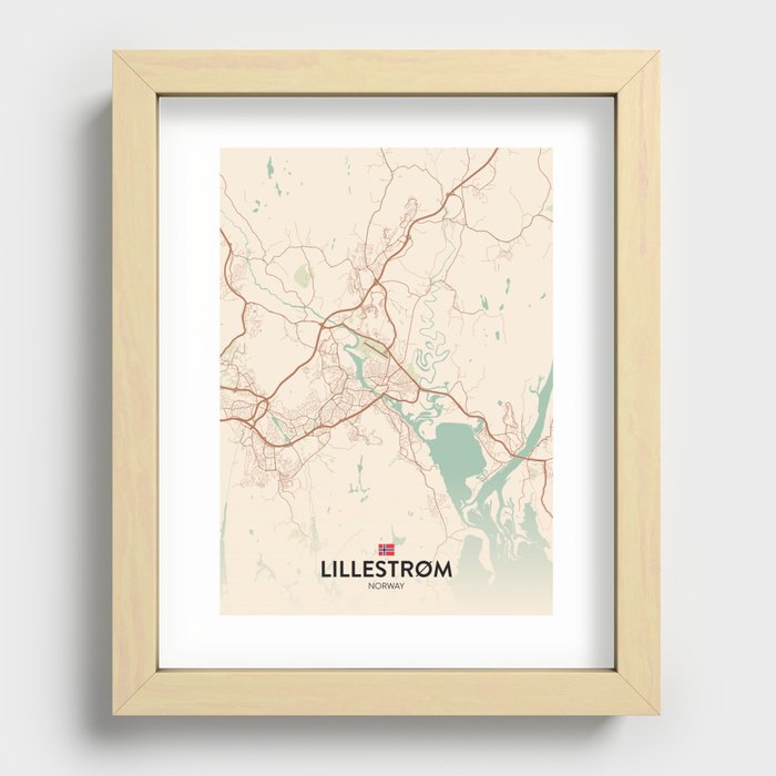 Lillestrom, Norway - Vintage City Map Recessed Framed Print