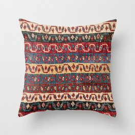 Tribal Bands Zig Zag 19th Century Authentic Colorful Yellow Blue Red Lines Vintage Patterns Throw Pillow