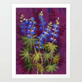 Lupines, Wild Flowers, Fiber Art, Wool Painting Art Print