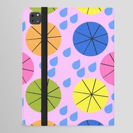 Mid-Century Modern Spring Rainy Day Umbrellas Pink iPad Folio Case