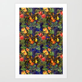 Tropical fruits garden dark blue2 Art Print