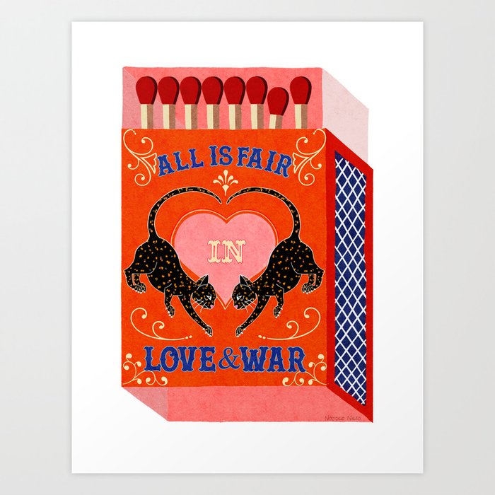 All is Fair in Love and War Vintage Matchbox Rusty Orange Palette with Leopard Art Print