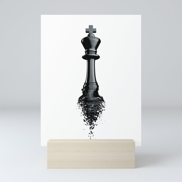 Farewell to the King / 3D render of chess king breaking apart Mini Art Print