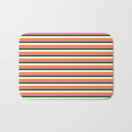 [ Thumbnail: Hot Pink, Dark Green, White, and Dark Orange Colored Lines/Stripes Pattern Bath Mat ]
