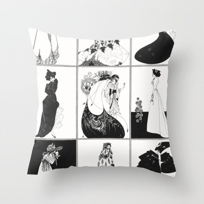Black and White Victorian Ladies Fashion Plates Throw Pillow