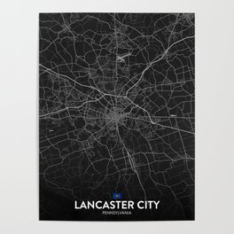 Lancaster City, Pennsylvania, United States - Dark City Map Poster