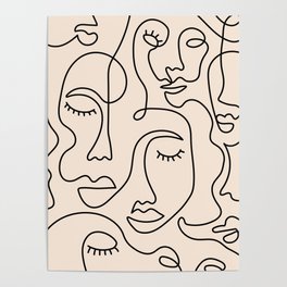 Abstract Single Line Face  Poster