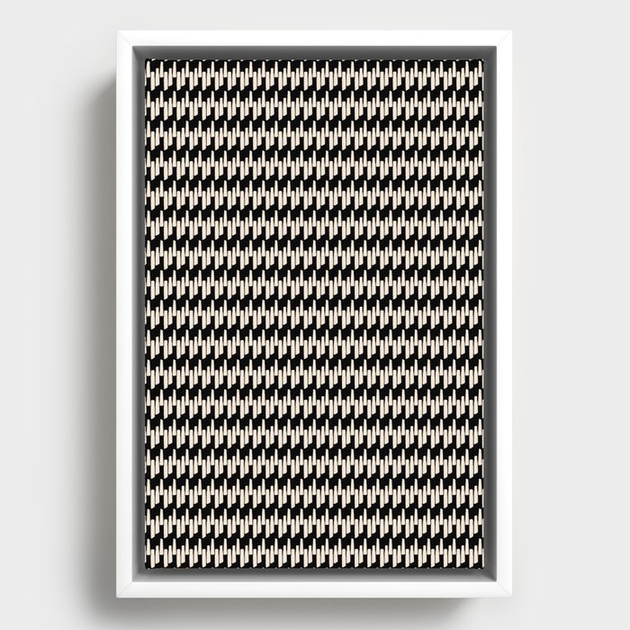 Modern Ink Weave Ikat Mudcloth Pattern in Black and Almond Cream Framed Canvas