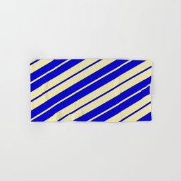 [ Thumbnail: Pale Goldenrod and Blue Colored Pattern of Stripes Hand & Bath Towel ]