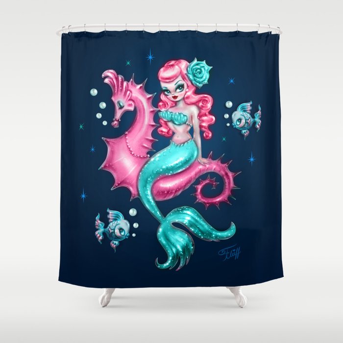 Mysterious Mermaid on Deep Blue Shower Curtain