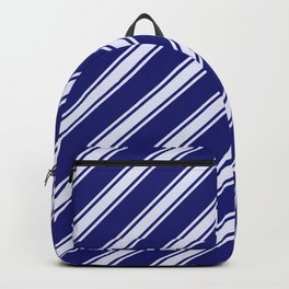[ Thumbnail: Midnight Blue and Lavender Colored Striped Pattern Backpack ]