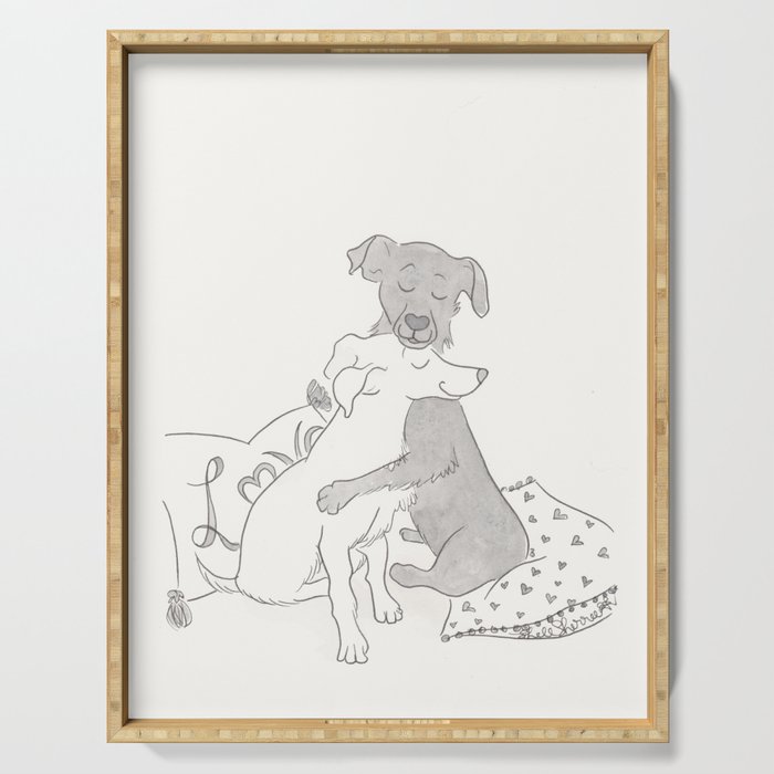 Black and White Dog Hugs  Serving Tray