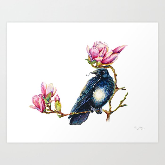 Raven and Magnolia Art Print
