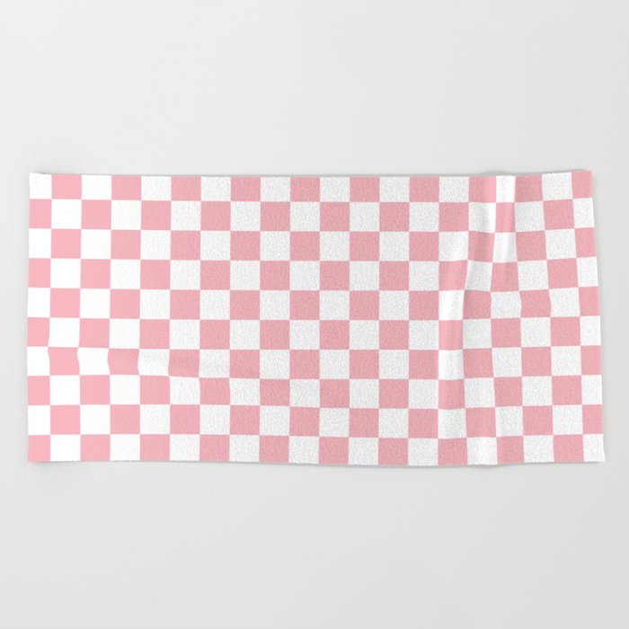 Coral Checkerboard Pattern Beach Towel