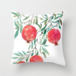 red pomegranate watercolor Throw Pillow