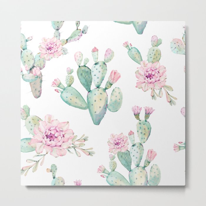 Simply Cactus Rose Metal Print