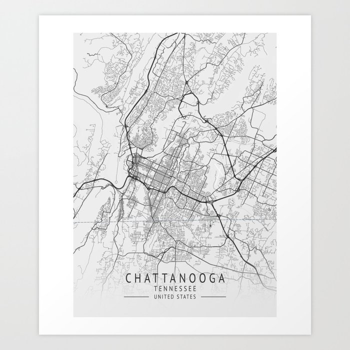 Chattanooga Tennessee city map Art Print by Serenity by Alex Society6