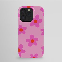 pink 70s floral, flower power print iPhone Case