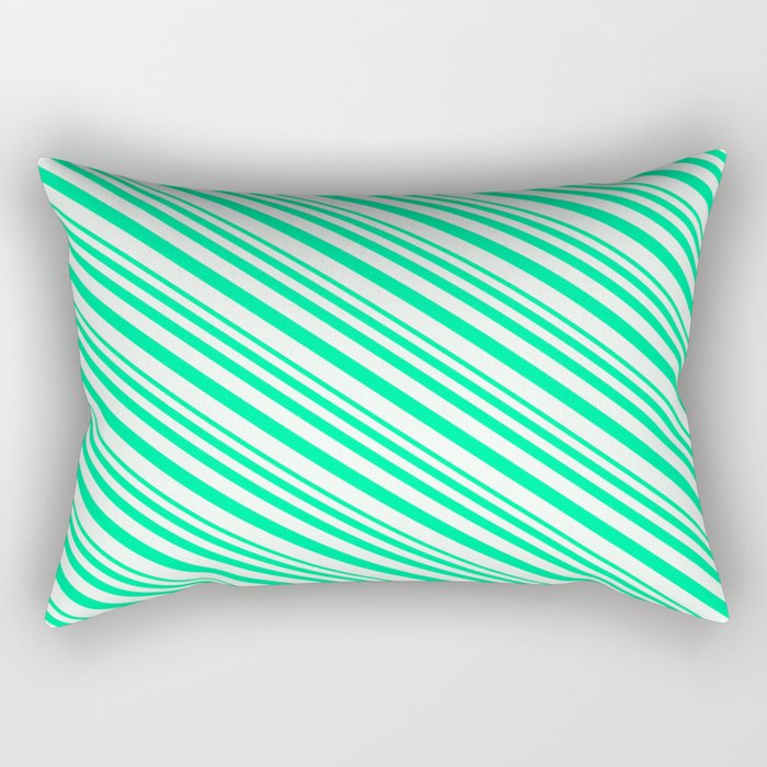 Green and Mint Cream Colored Striped/Lined Pattern Rectangular Pillow