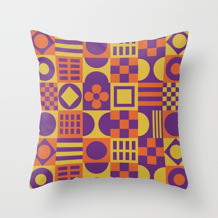 Mid Century Modern Geometric Shapes and pattern - Purple & yellow Throw Pillow