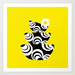 Black and White Bowls White Daisy Flower Yellow Background Still life #decor #society6 #buyart Art Print