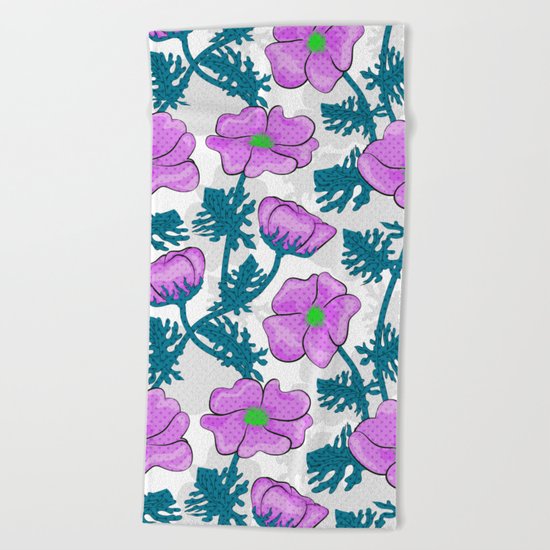 Flowers pink on white background. Beach Towel