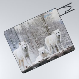 Arctic Wolves White Wolf Winter Forest 13 Picnic Blanket