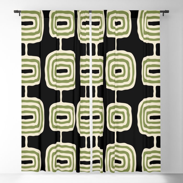 Mid Century Modern Decoration 236 Black Beige and Olive Green Blackout Curtain