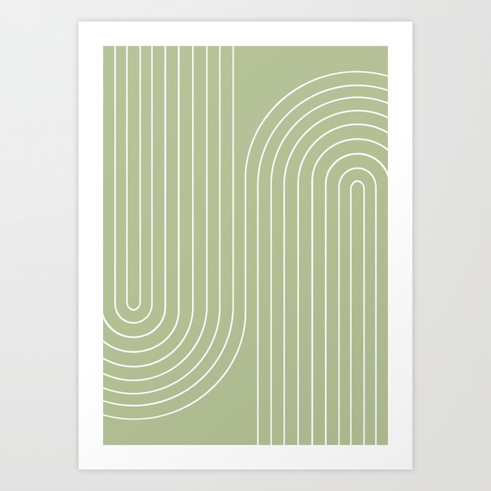 Minimal Line Curvature XXII Pastel Green Mid Century Modern Arch Abstract Art Print