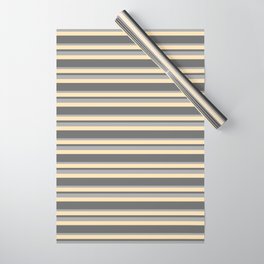 [ Thumbnail: Dim Grey, Dark Grey, and Beige Colored Stripes Pattern Wrapping Paper ]