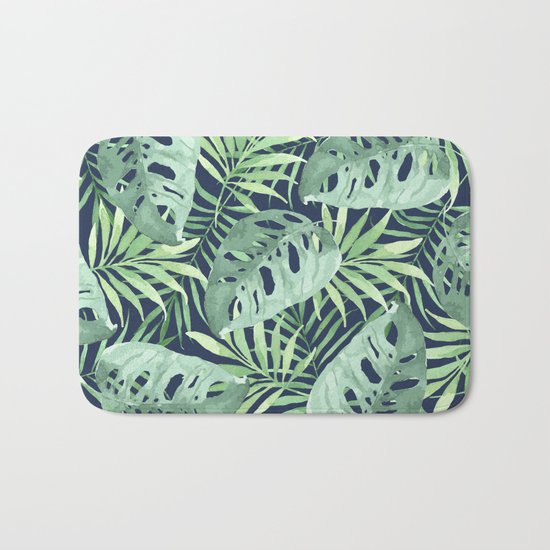 Tropical Branches on Dark Pattern 03 Bath Mat