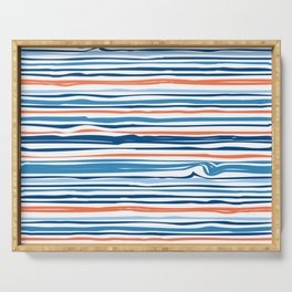 Modern Abstract Ocean Wave Stripes in Classic Blues and Orange Serving Tray