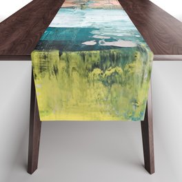 City Walls: a vibrant abstract mixed media painting Table Runner