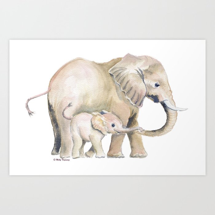 Mom and Baby Elephant 2 Art Print