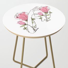 Woman with Flowers Abstract Line Art Side Table