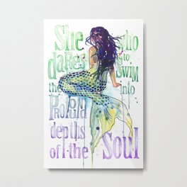 Mermaid : Profound Depths Metal Print | Illustration, Colorful, Mermaidtail, Painting, Coastal, Shore, Quote, Typography, Summer, Nautical 