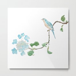 blue hydrangea and blue birds watercolor  Metal Print