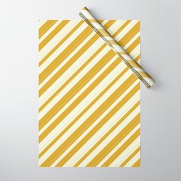 [ Thumbnail: Beige & Goldenrod Colored Pattern of Stripes Wrapping Paper ]