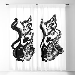 Cat playing saxophone Blackout Curtain